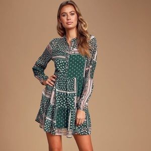 Collective Spirit Green Floral Print Chiffon Babydoll Dress